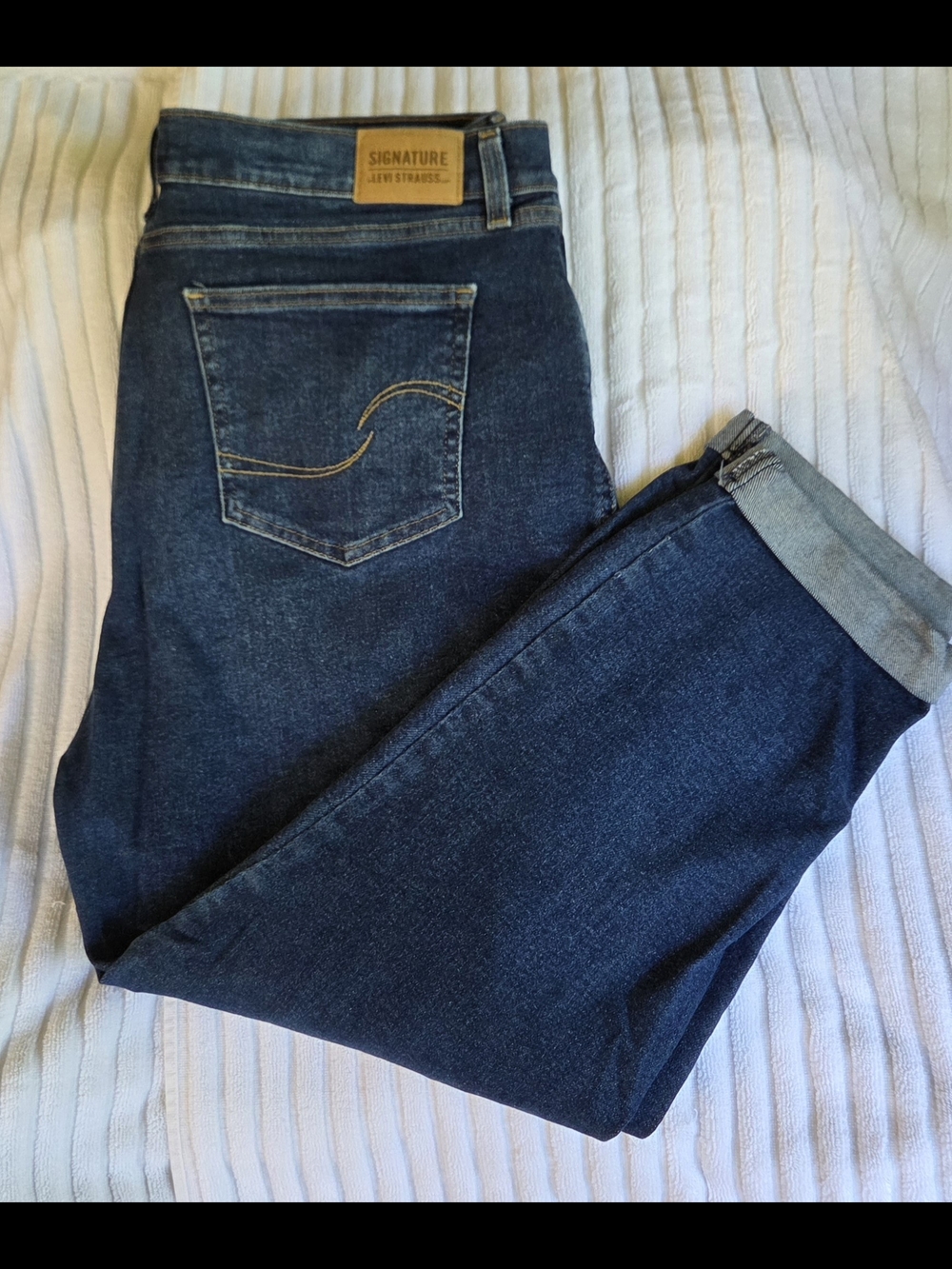 Signature by Levi Strauss Blue Denim Boyfriend Jeans with Gold Stitching